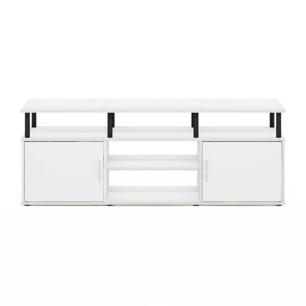 Furinno Jensen Sleek 70" TV Stand in Solid White/Black with Adjustable Shelves