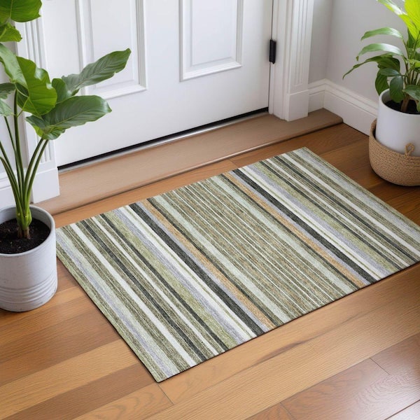 Chantille Machine Washable Indoor/Outdoor Abstract ACN2330 Olive 2 ft. x 3 ft. Accent Rug