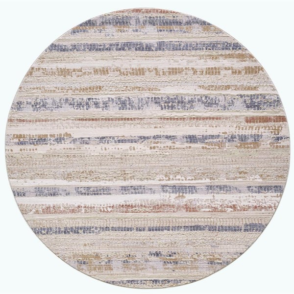 MILLERTON HOME Adela Ivory/Blue 8 ft. Round Vintage Striped Area Rug