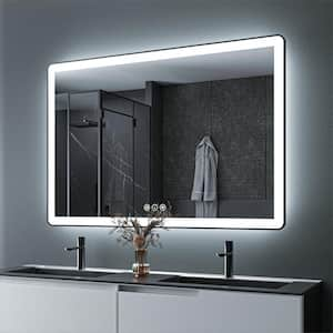 60 in. W x 40 in. H Rectangular Framed LED Anti-Fog Wall Mount Bathroom Mirror in Black with Backlit and Front Light