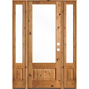 64 in. x 96 in. Farmhouse Knotty Alder Left-Hand/Inswing 3/4 Lite Clear Glass Clear Stain Wood Prehung Front Door