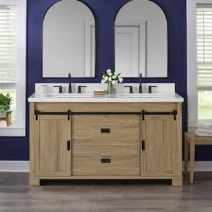 Brindley 60 in. W. x 20 in. D x 35 in. H Double Sink Freestanding Bath Vanity in Aged Oak White Engineered Stone Top