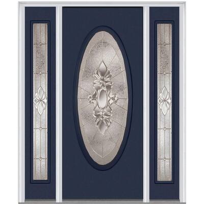 68.5 in. x 81.75 in. Heirlooms Right-Hand Inswing Oval Lite Decorative Painted Steel Prehung Front Door with Sidelites
