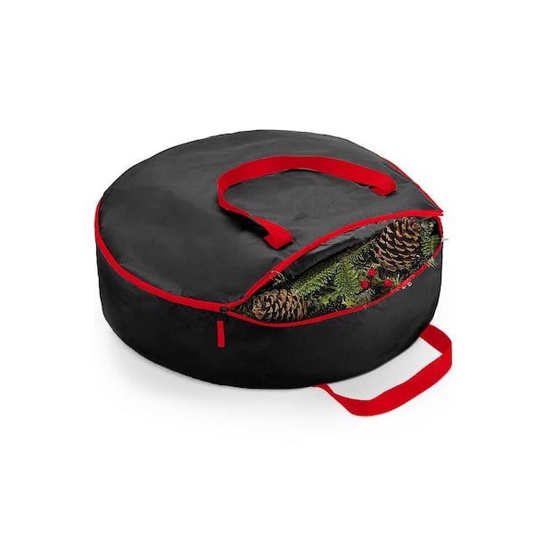 OSTO 24 in Black Superior Christmas Wreath Storage Bag, Tear Proof X-Strong 600D Fabric, Artificial Wreath Storage Protection