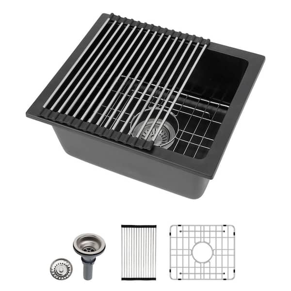 18 in. Matte Black Quartz Granite Composite Wet Bar Sink Undermount Small Prep Kitchen Sink RV Single Bowl Under Counter