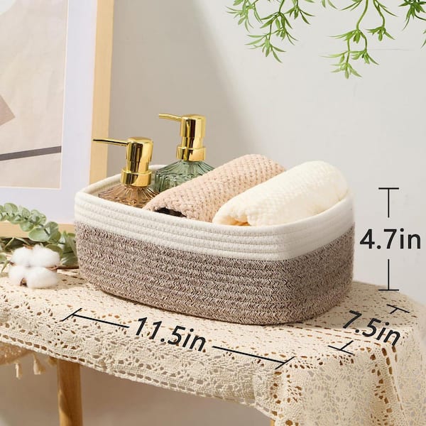 3-Pack White Brown Woven Rope Storage Baskets (11.5x7.5x4.7&quot