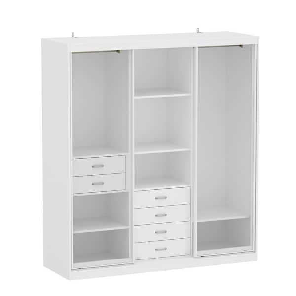 FUFU&GAGA White Wooden 70.8 in. W Bedroom Wardrobe, Armoires with 6 Drawers 6-Shelves and 2 Hanging Bars for Clothes Storage