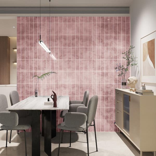 Art3d Pink 9 in. x 11.4 in. SPC&PVC Peel and Stick Backsplash