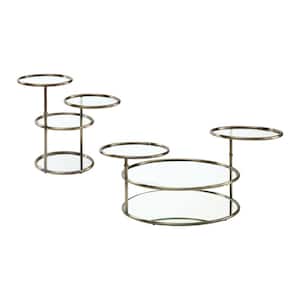 Orrinne 2-Piece 30 in. Champagne Round Glass Coffee Table Set with Shelf