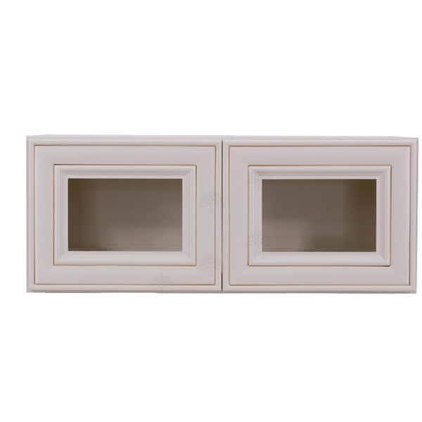 Princeton Assembled 30 in. x 12 in. x 12 in. Wall Mullion Door Cabinet with 2 Doors in Creamy White Glazed