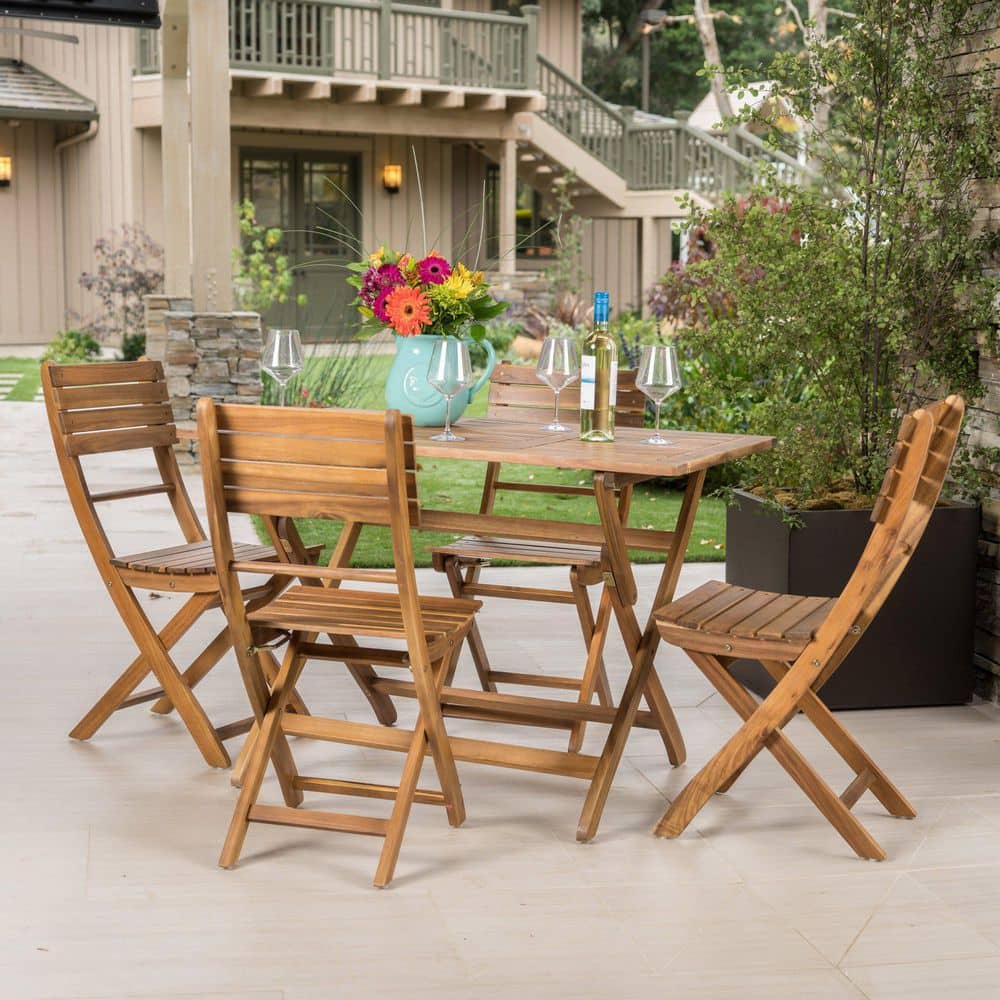 5-Piece Acacia Wood Outdoor Dining Set, Patio Furniture Set Include Folding Table and Chairs for Garden, Backyard, Teak price history on PriceWatchPro