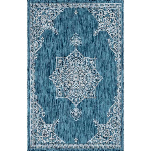 Teal Antique 7 ft. x 10 ft. Indoor/Outdoor Area Rug