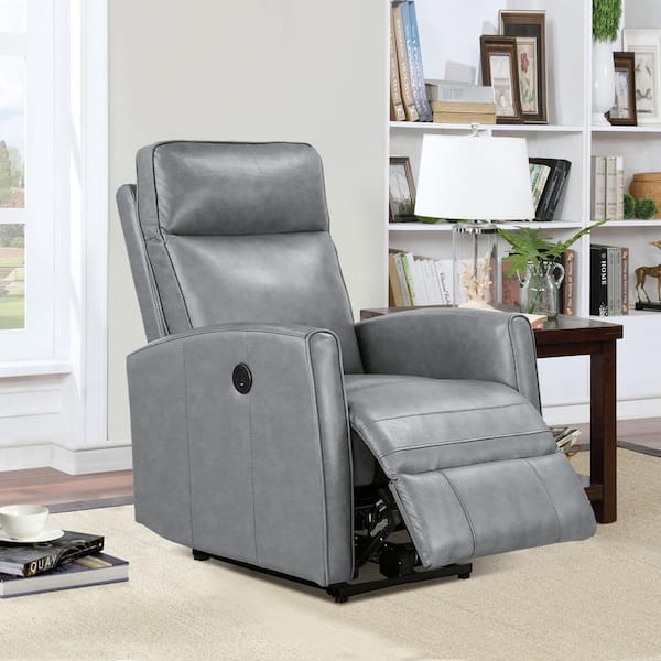 Lucca Gray Leather Standard No Motion Recliner with Power Reclining