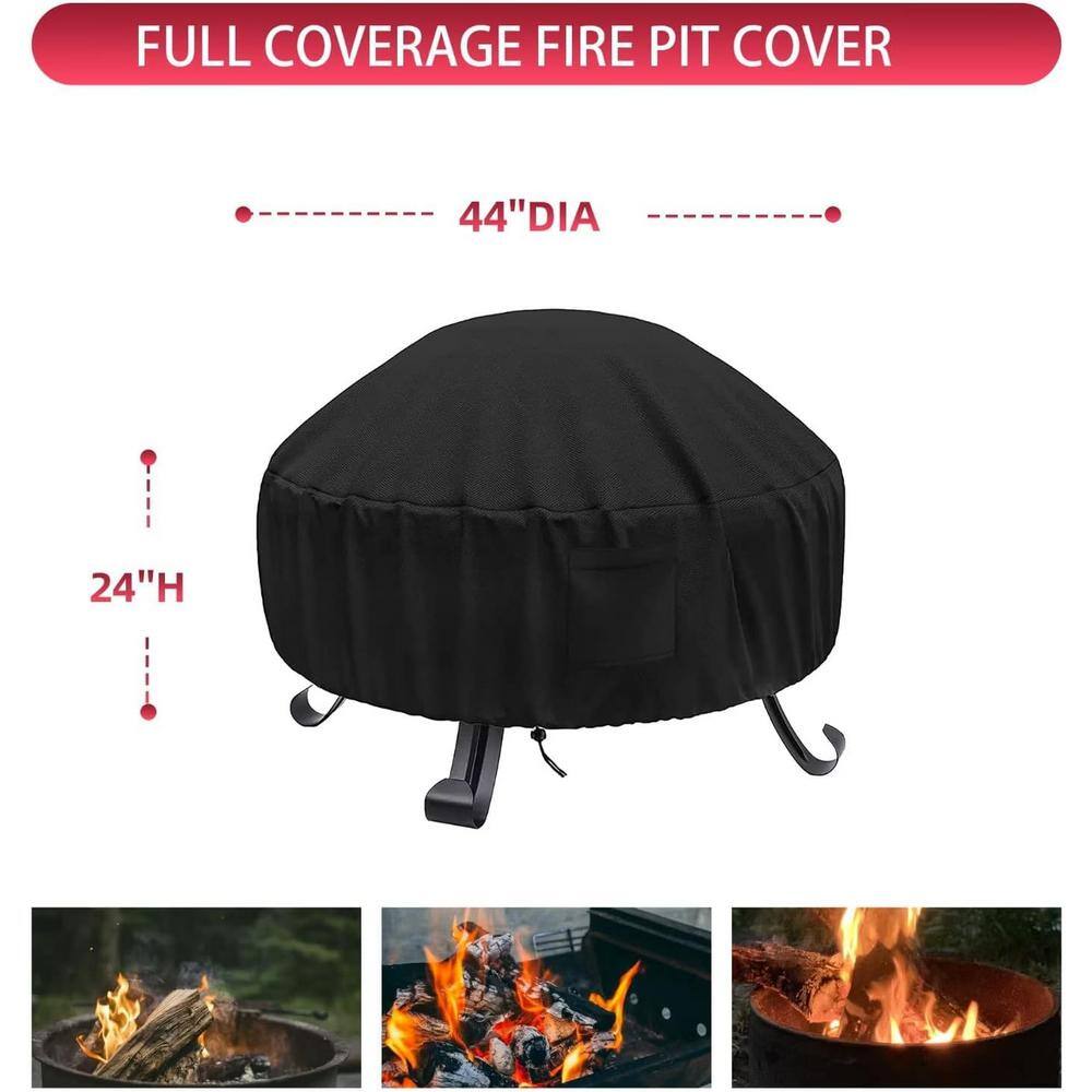Heavy Duty Black Round Fire Pit Cover with Adjustable Drawstring