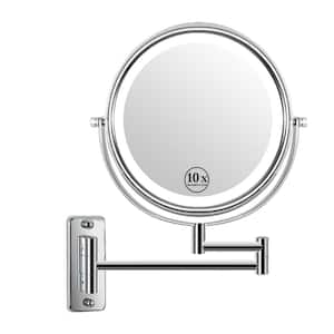 8 in. Small Round 10X Magnifying 2-Sided Bathroom Makeup Mirror with Built-in Battery and Type-C Port in Chrome