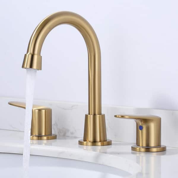 8 in. Widespread Double Handle Bathroom Faucet with Drain Kit Included in Gold