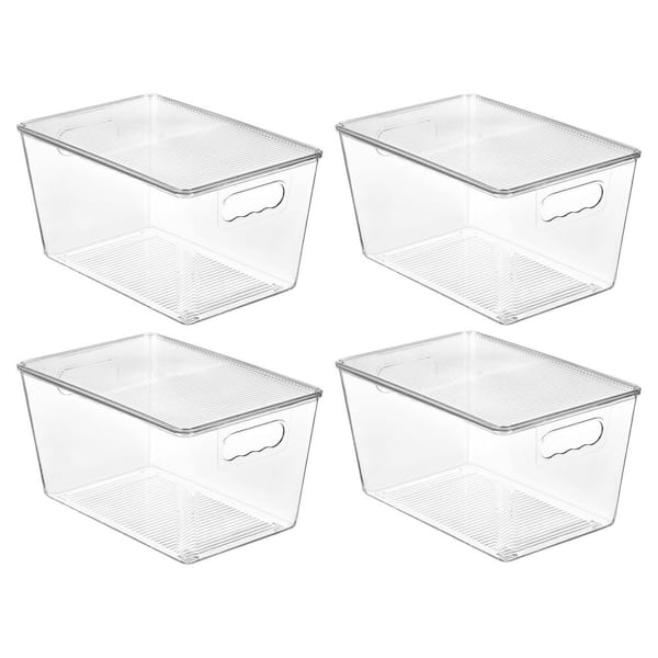 Clear 11in. x 7.5in. x 6in. Plastic Stackable Storage Bins with Lids, Set of 4, for Pantry, Kitchen, Fridge, Cabinet