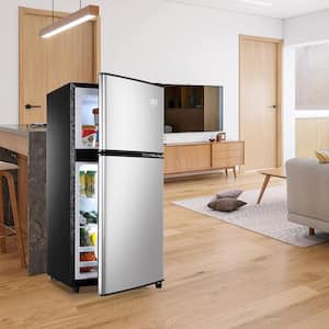 16 in. 3.5 cu. ft. Retro Mini Refrigerator in Silver with Compact-in Fridge freezer and 7 Level Thermostat