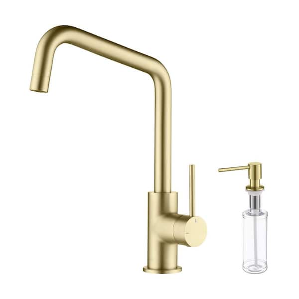13.25 in. 360° Spout Swivel Macon Single Handle Bar Sink Faucet with Soap Dispenser in Brushed Gold