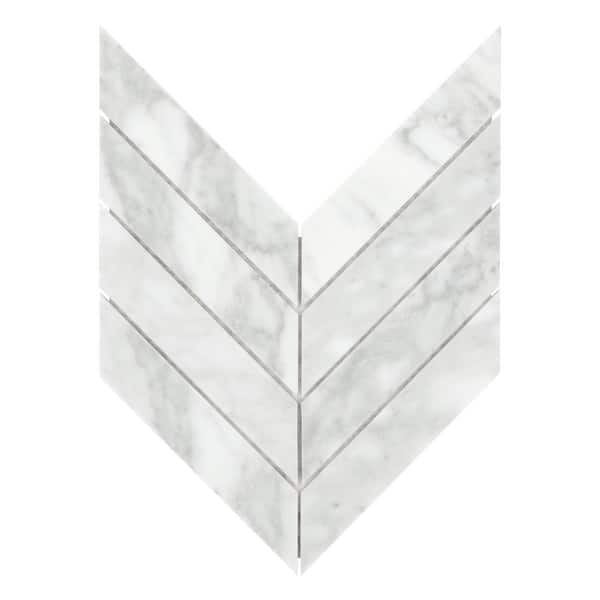 Chevron Mosaic Backsplash 8.7x7.7In. Honed White Carrara Marble Herringbone Floor and Wall Tile (4.6 Sq. Ft./Box)