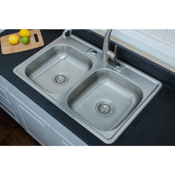 Specialty Series Stainless Steel 33 in. 3-Hole 50/50 Double Bowl Top-Mount Kitchen Sink Package