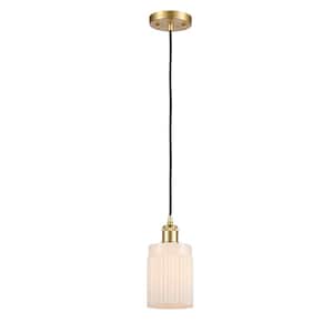 Hadley 1-Light Satin Gold Shaded Pendant Light with Matte White Glass Shade