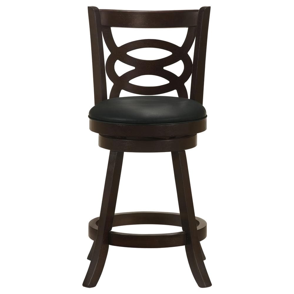 Elegante Swivel 37.5" Black Leather and Wood Counter Stool