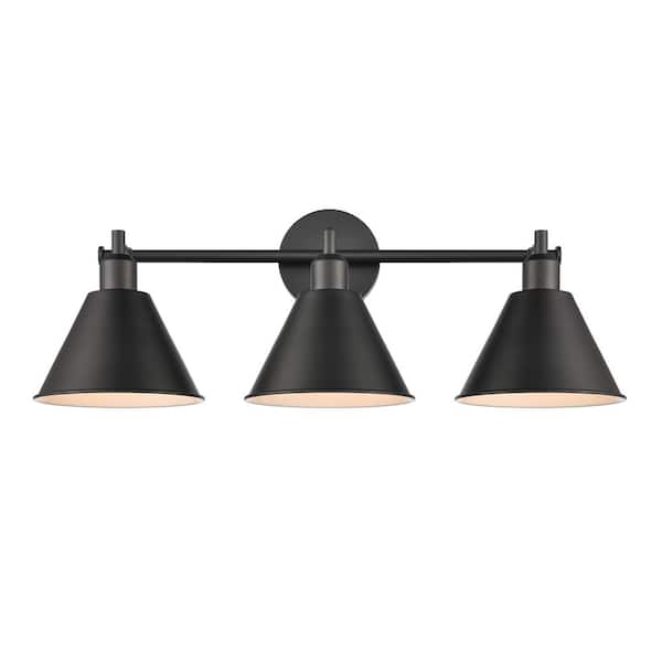 Titan Lighting Angus 27.5 in W 3-Light Matte Black Vanity Light