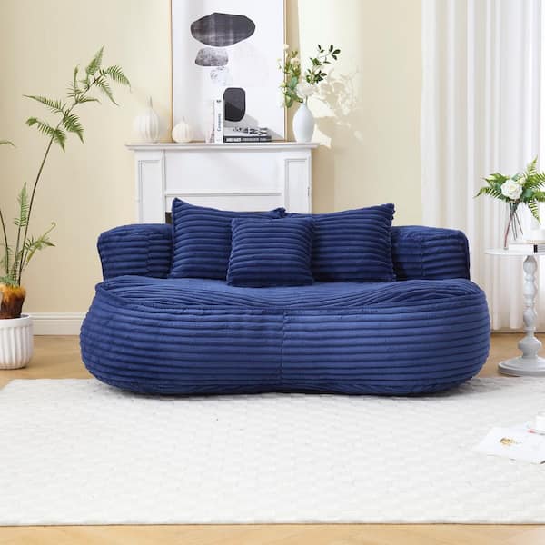 64 in. Armless Corduroy Curved Upholstered Oversized Sofa in. Navy Blue Modern Comfy Bean Bag sofa Lazy Sofa
