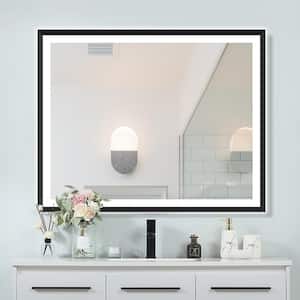 40 in. W x 32 in. H Rectangular Aluminum Framed Anti-Fog Dimmable LED Wall Mounted Bathroom Vanity Mirror in Black