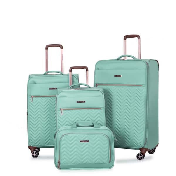 4-Piece Green Terylene Softshell Spinner Luggage Set with Carry On Bag (16/20/24/28)