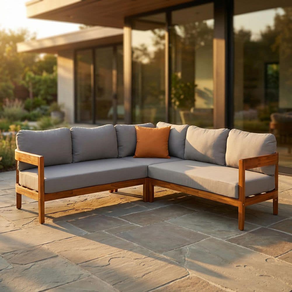 3-Piece Acacia Solid Wood Patio Conversation Set with Gray Cushions and Backpack, All Weather Use price history on PriceWatchPro