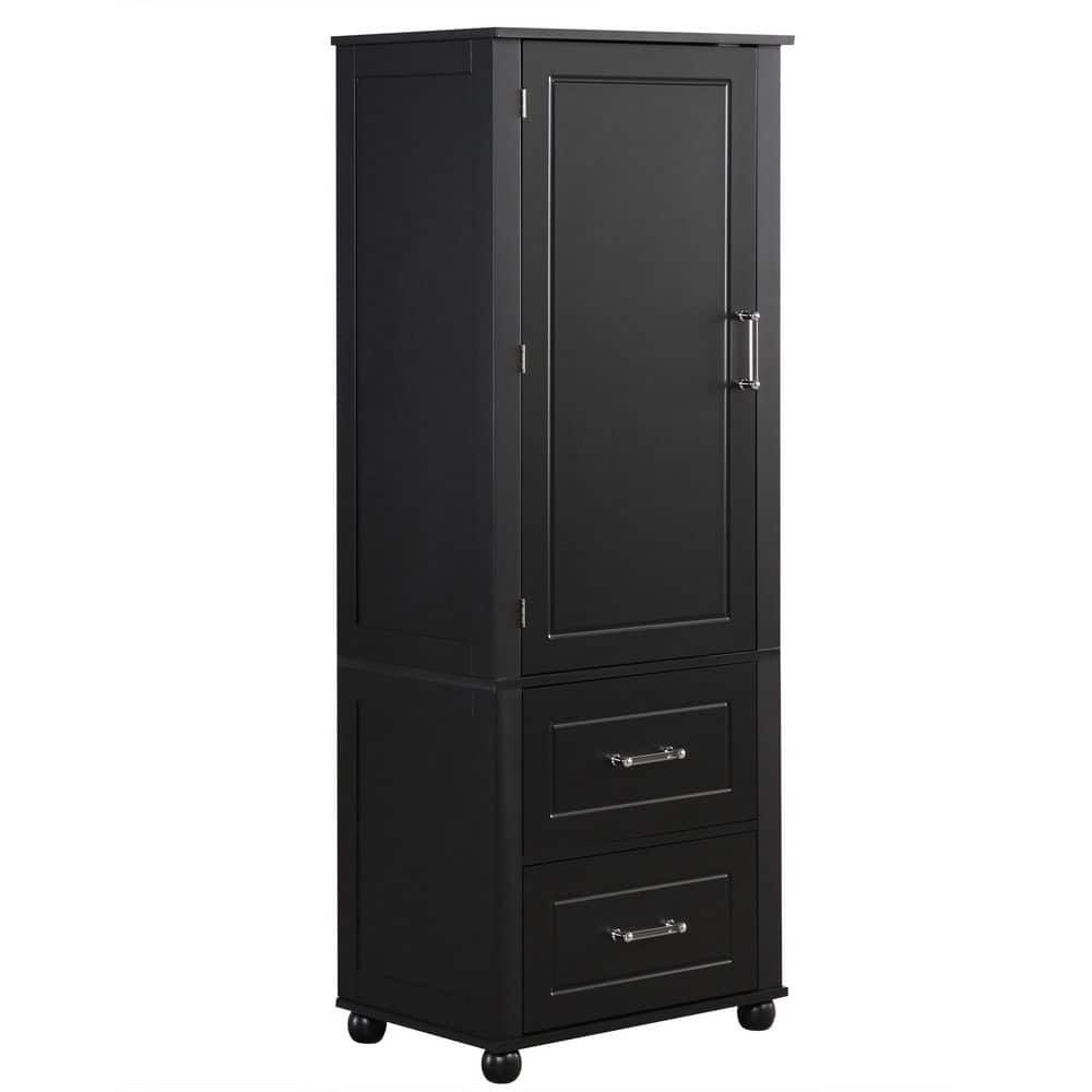 23 in. W x 16 in. D x 61 in. H Freestanding Black Linen Cabinet with Door Anti-Tip, 3-layer Open Shelf