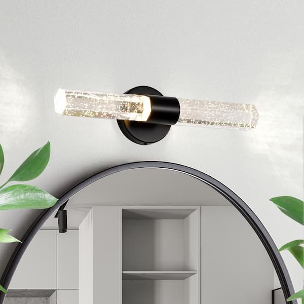 Edvivi Modern 2-Light Matte Black Dimmable Indoor Wall Sconce with Crystal Bubble Glass Shade 3000K LED 4-Watt Vanity Light Bar