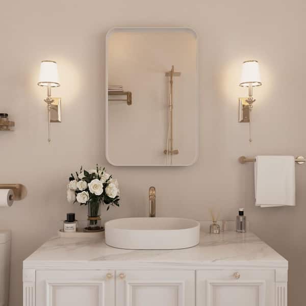 16 in. W x 24 in. H Rectangular Recessed/Surface Mount Medicine Cabinet with Mirror and Shelves in White