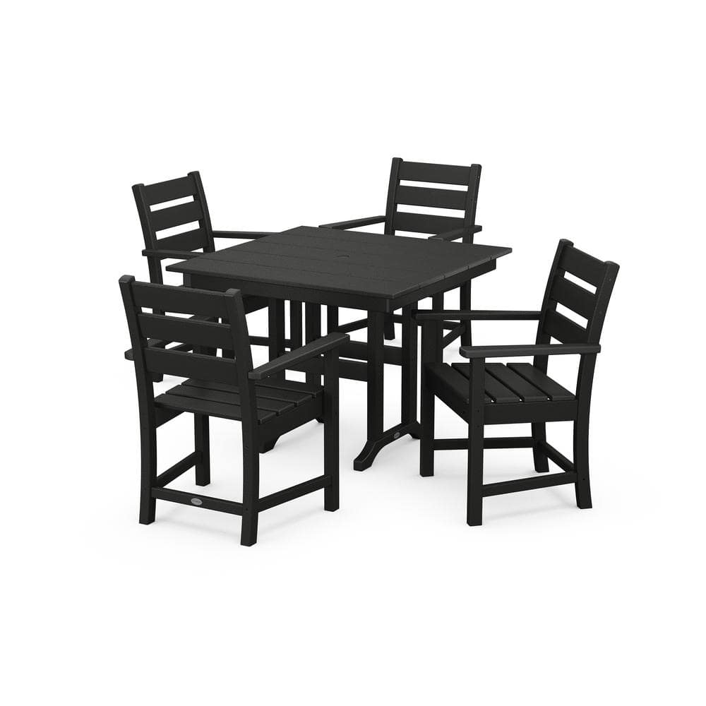POLYWOOD Grant Park Black 5-Piece Plastic Dining Outdoor Patio Set with Arm Chairs -  PWS578-1-BL