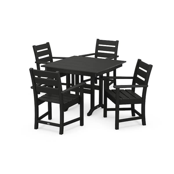 POLYWOOD Grant Park Black 5-Piece Plastic Dining Outdoor Patio Set with Arm Chairs