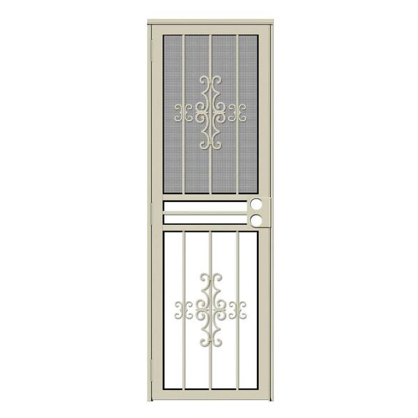Unique Home Designs 28 in. x 80 in. Watchman Duo Almond Recessed Mount All Season Security Door with Insect Screen and Glass Inserts