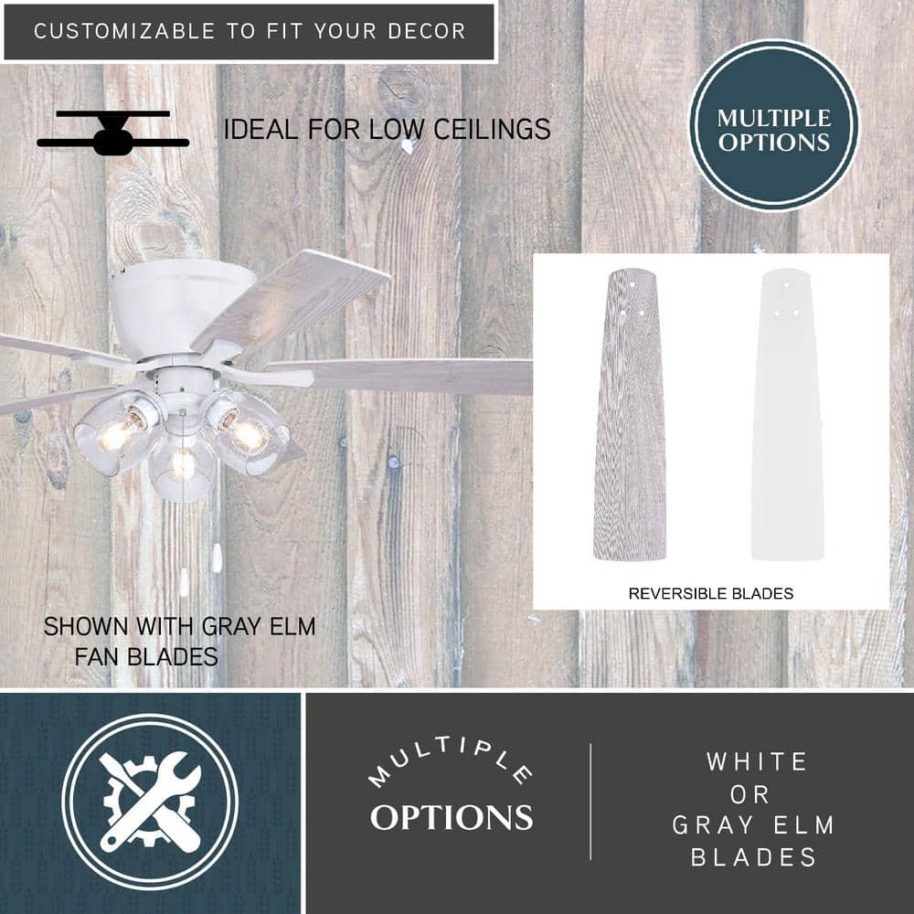 Brayton White 3-Light Flush Mount Ceiling Fan with Clear Glass Shades