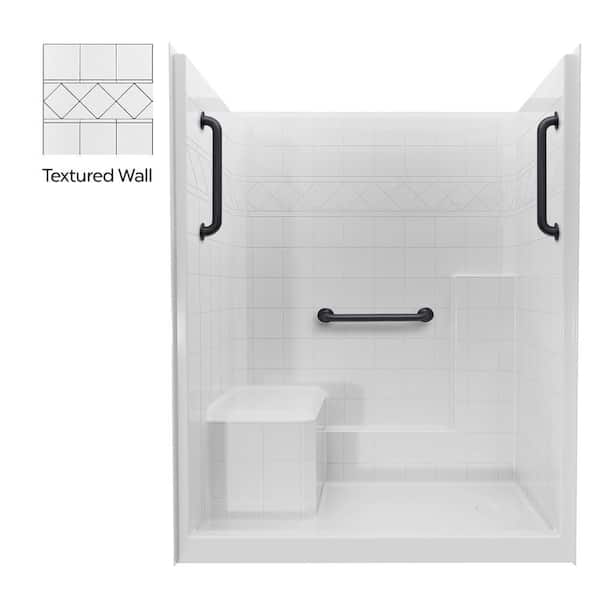 Liberty 60 in. x 36 in. x 77 in. AcrylX 1-Piece Shower Kit with Shower Wall and Shower Pan in White, 3 Black Grab Bars