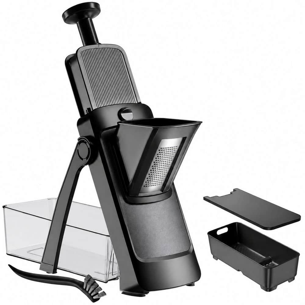 4-in-1 Stainless Steel Mandoline Slicer with Interchangeable Blades for Slicing, Grating and Shredding