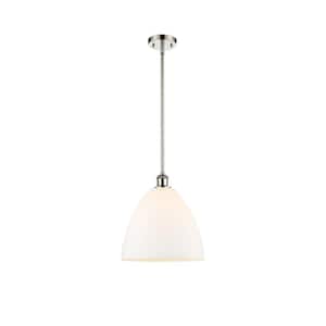 Bristol Glass 60-Watt 1 Light Polished Nickel Shaded Mini Pendant Light with Frosted glass Frosted Glass Shade