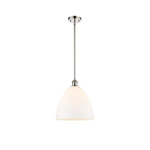 Bristol Glass 60-Watt 1 Light Polished Nickel Shaded Mini Pendant Light with Frosted glass Frosted Glass Shade