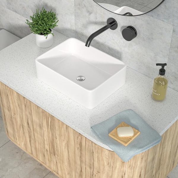 White Rectangular Vessel outlet Sink | Ceramic Countertop Sink | Bathroom Vessel Wash Basin Sink