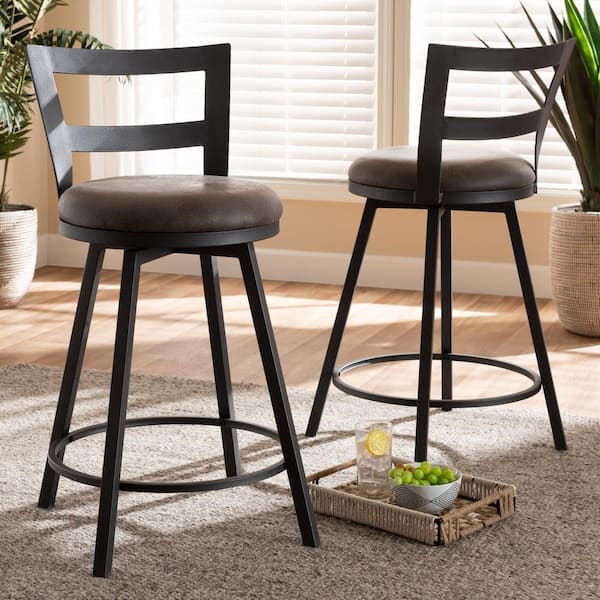 Baxton Studio Arjean 26 in. Gray and Black Pub Stool Set of 2