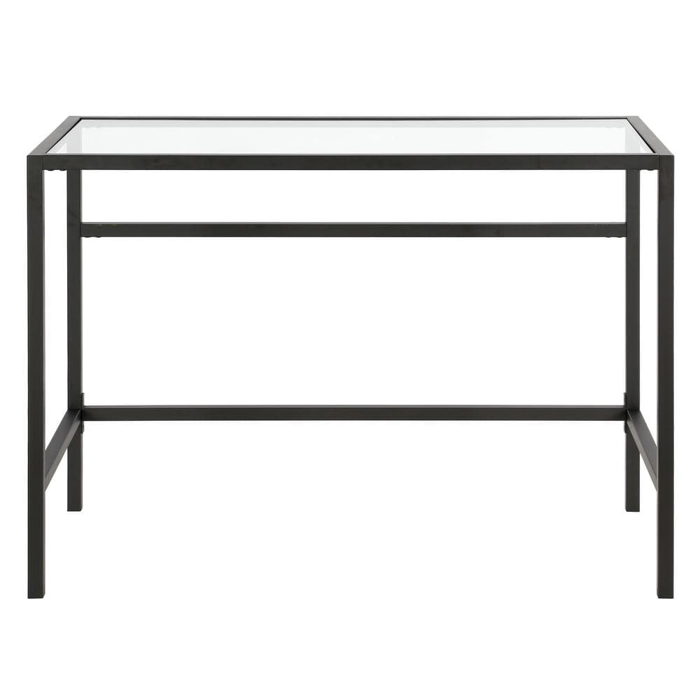 Sleek Blackened Bronze 42" Modern Writing Desk with Tempered Glass Top