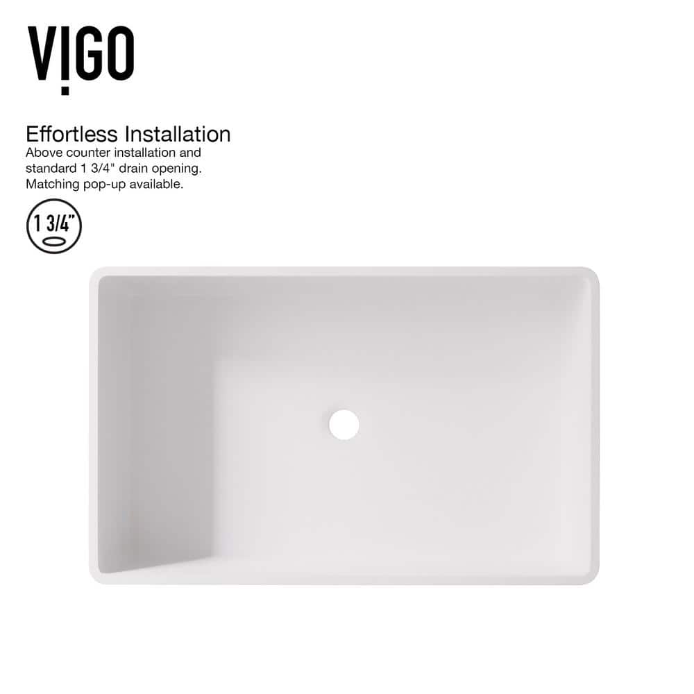 Magnolia Matte White Stone Rectangular Vessel Sink with Faucet