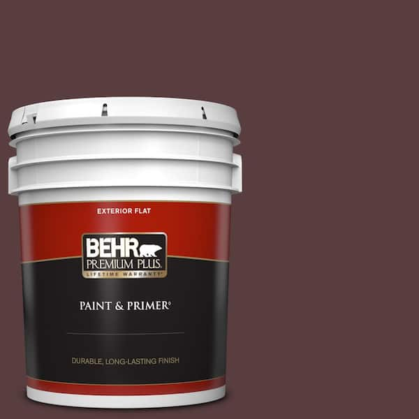 BEHR PREMIUM PLUS 5 gal. #PPU1-02 Divine Wine Flat Exterior Paint & Primer