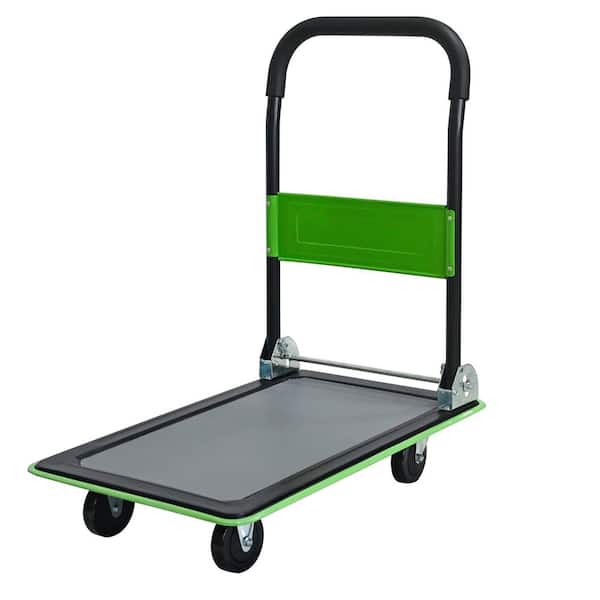 330 lbs. Green Foldable Heavy Duty Flatbed Cart Hand Truck with 360° Swivel Wheels