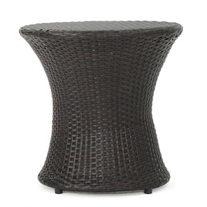 Phoebe Multi-Brown Round Faux Rattan Outdoor Patio Accent Table